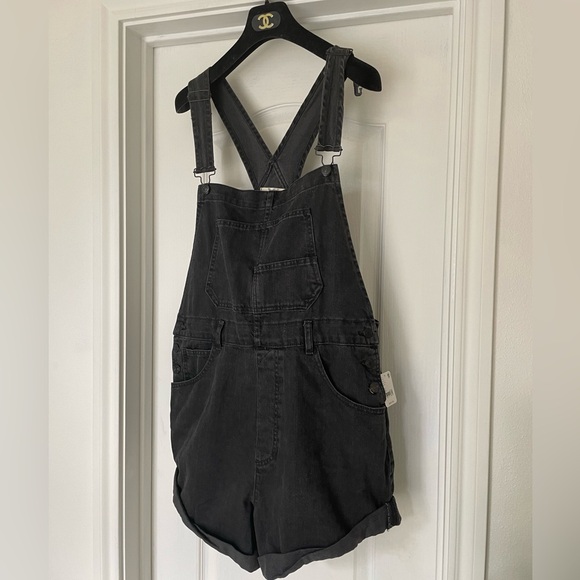 NWT Free People Ziggy Denim Shortalls Black Overalls Shorts XL we the free - Picture 6 of 11